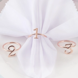 Rose gold number 1 2 3 napkin rings set for elegant wedding and party table setting