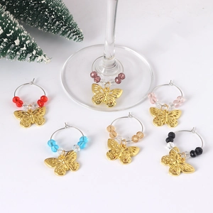 Butterfly Wine Glass Markers Alloy Identification Charms With Colorful Crystal Beads For Party Christmas Celebration