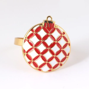 Rond de serviette de Noël doré avec motif géométrique de boule de neige rouge et blanc