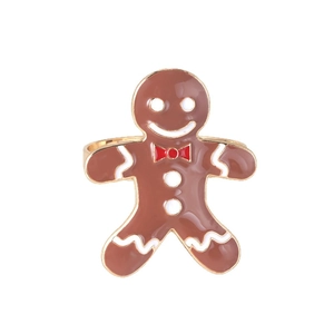 Christmas gingerbread man napkin ring with gold plating and festive brown enamel finish