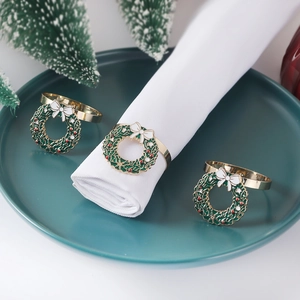 Christmas Napkin Rings Zinc Alloy Enamel Wreath Christmas Tree Bow Design For Holiday Table Decor Party