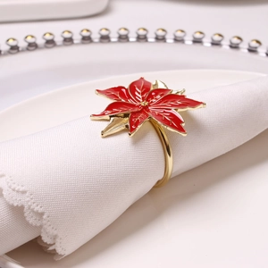 Rond de serviette poinsettia rouge et doré pour décoration de table de Noël