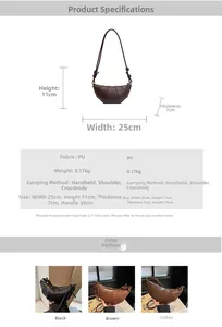 Tableau des tailles détaillé pour sac croissant en cuir PU vintage de 25x11x7cm