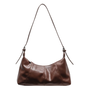 Vintage brown oil wax leather hobo crescent bag with adjustable shoulder strap