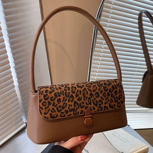 Sac à Épaule Vintage Imprimé Léopard en Cuir PU pour Femmes Sac Sous le Bras Chic Petit Sac Carré Avec Boucle en Métal