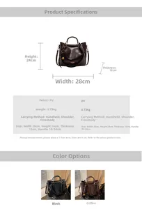 Detailed size specifications and dimensions for the retro PU leather tote bag