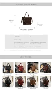 Detailed size chart and specifications for the PU leather bucket bag with dimensions