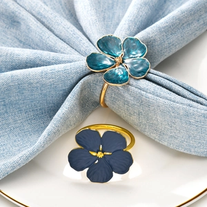 Peacock Blue Flower Napkin Rings Alloy Enamel Floral Buckle Holders For Dining Table Wedding Banquet Party Elegant Decor