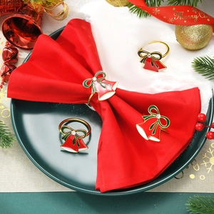 Christmas Napkin Rings Zinc Alloy Enamel Rhinestone Santa Claus Tree Bells Festive Table Decoration For Party Dinner