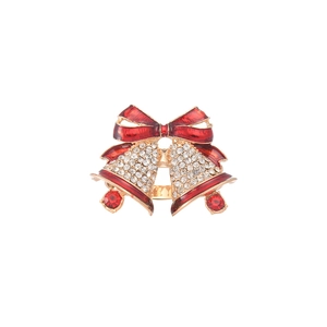 Christmas napkin ring with double bells, red enamel bow and sparkling white rhinestones