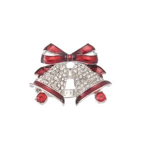 Christmas napkin ring with red bow and silver bells, decorated with white rhinestones