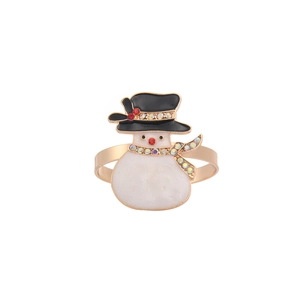 Golden Christmas snowman napkin ring with sparkling rhinestones and white pearlescent finish