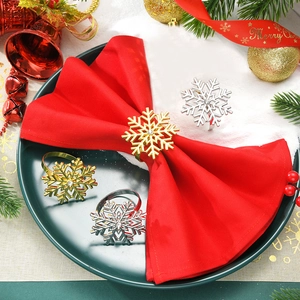 Christmas Snowflake Napkin Rings Zinc Alloy Rhinestone Hollow Out Festive Table Decoration Metal Napkin Buckle