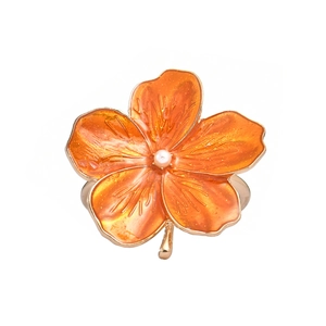 Exquisite orange gradient plum blossom napkin ring with gold finish and pearl center