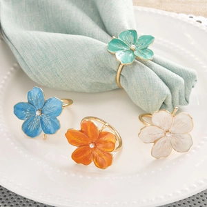Alloy Enamel Flower Napkin Rings With Faux Pearl Decorative Plum Blossom Napkin Holder For Wedding Party Dining Table Decoration