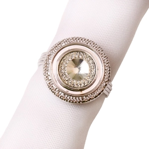 Elegant silver napkin ring with a large center crystal and shimmering pave rhinestones