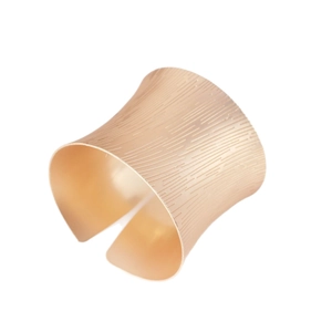 Modern matte gold wide cuff napkin ring with elegant vertical textured wave patterns