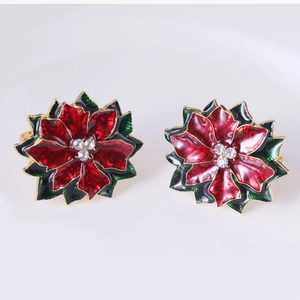Christmas poinsettia napkin ring with red green enamel and gold edge for holiday table