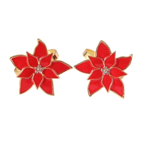 Red flower napkin ring with gold edges and crystal center on a white background