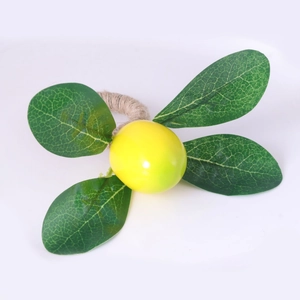 Portatovaglioli con limone artificiale, frutto in schiuma e base in corda di canapa