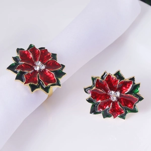 Christmas Napkin Rings Alloy Enamel Poinsettia Flower Xmas Tree Reindeer Rhinestone Holiday Dining Table Decor Luxury