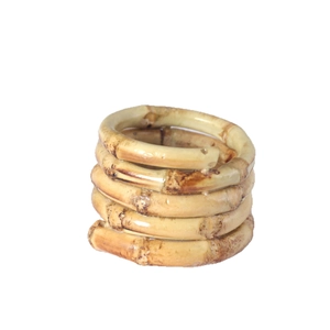 Handcrafted 5-layer spiral bamboo napkin ring with natural polished wood grain finish
