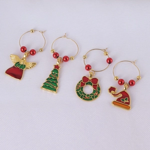 Set of 4 Christmas wine glass charms with festive zinc alloy holiday-themed pendants