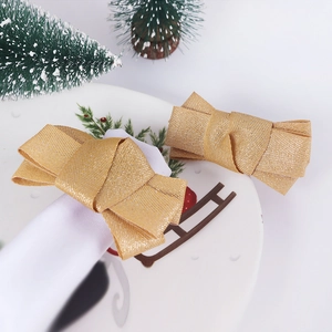 Golden Bowknot Napkin Rings Sparkling Fabric Bow Napkin Buckle For Christmas Wedding Dinner Table Decor French Style
