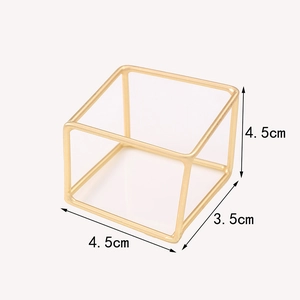 Golden geometric hollow metal napkin ring holder with electroplated finish 4.5x3.5x4.5cm