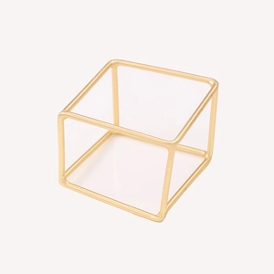 Minimalist geometric gold metal cube napkin ring with polished plating for table decor