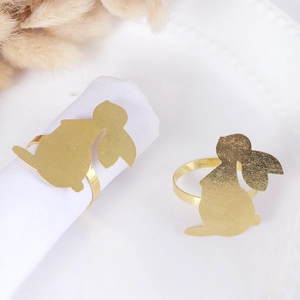 Golden bunny metal napkin rings set for elegant Easter table setting and decor
