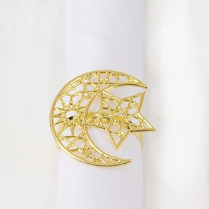 Modern Zinc Alloy Star Moon Napkin Ring Creative Hollow Rhinestone Napkin Buckle For Wedding Banquet Ramadan Table Decoration