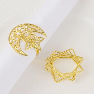 Golden zinc alloy moon and star napkin rings set for creative home table decoration