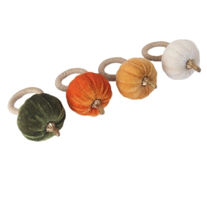 Set of 4 velvet pumpkin napkin rings in autumn colors for festive table decor