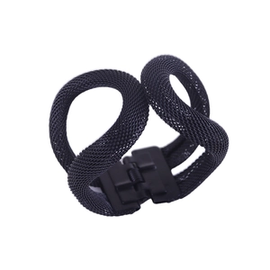 Black industrial mesh bow hair clip with metal spring clasp on clean white background