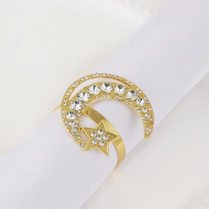 Elegant gold crescent moon and star napkin ring with rhinestones for table decor