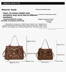Tabella taglie borsa tote leopardata in pelle scamosciata grande e piccola