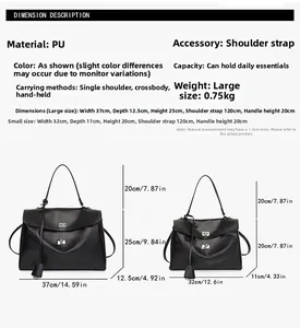 Tabella taglie con dimensioni e peso per borse tote in camoscio nero in due misure