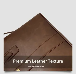 Macro view of dark brown leather texture with precise stitching and metallic detail