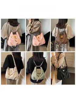 Multi-way stylish backpack and tote bag set showing five colors with metal detail