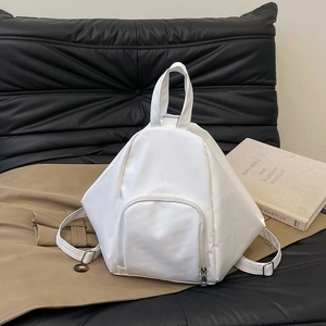 Versatile white geometric backpack for women featuring large capacity and unique modern design