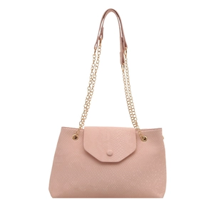 Sac bandoulière rose motif serpent avec chaîne dorée et design à rabat trapézoïdal