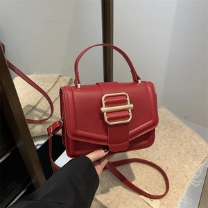 Sac à Épaule Minimaliste en Cuir PU Pour Femmes Texture Vintage Boucle en Métal Sac Bandoulière Petit Sac Carré Fourre-tout Mode