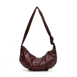 Retro burgundy large hobo bag in soft pleated faux leather with adjustable shoulder strap