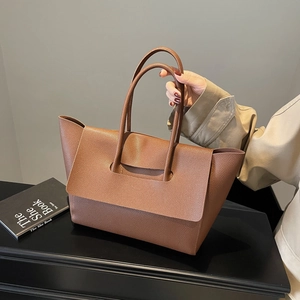 Women Large Capacity Tote Bag Lychee Grain PU Leather Minimalist Flap Commuter Shoulder Handbag Office Daily