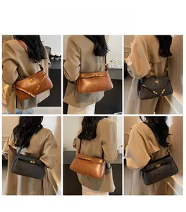 Dettagli della borsa a tracolla vintage opaca in marrone e grigio con chiusura in metallo