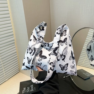 Borsa Tote in Tela da Donna con Stampa Farfalla e Pois Borsa a Spalla Casual Grande Capacità Borsetta Oxford Floreale