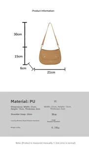 Detailed size chart of the brown PU leather shoulder bag with dimensions and weight info