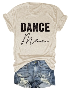 Detail of Dance Mom round neck t-shirt and distressed denim shorts summer set