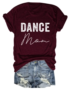 Flat lay of maroon DANCE MOM crewneck t-shirt with distressed denim shorts